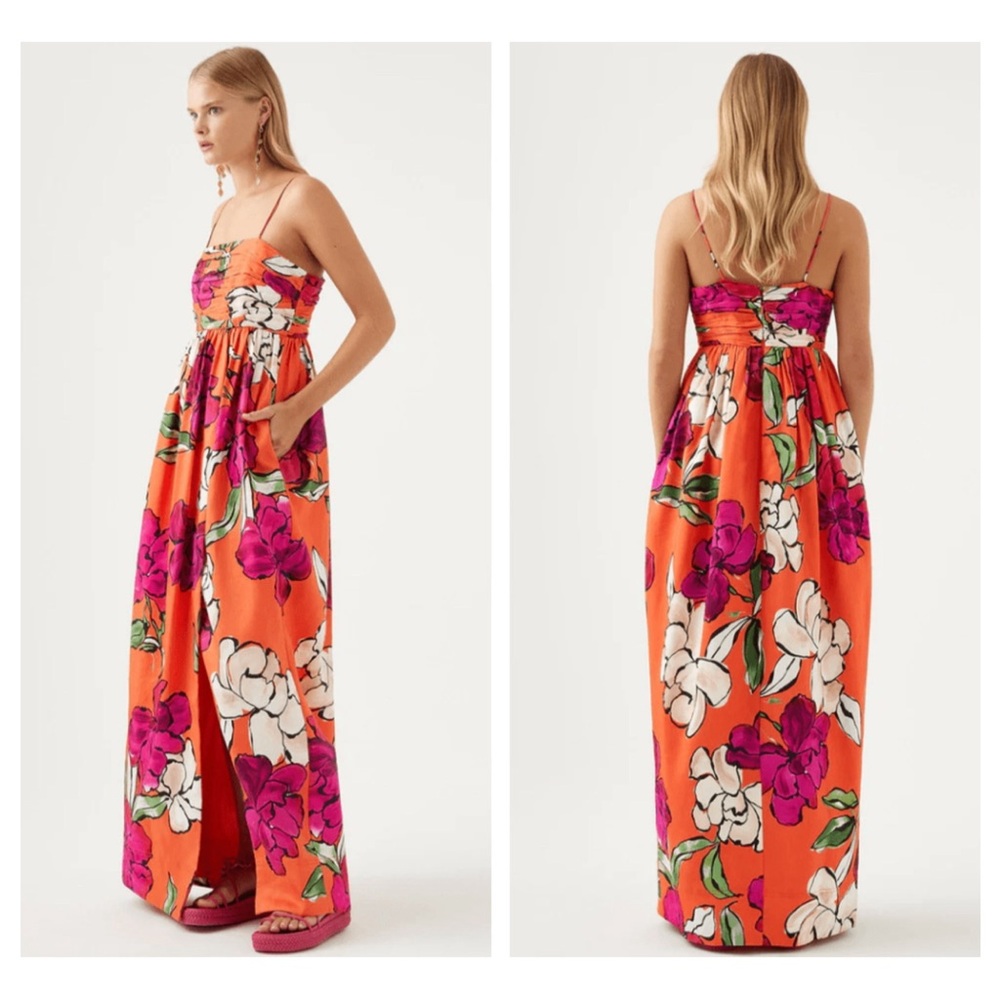 Aje. Sculptura Monument Tulip Linen Blend Maxi Dress Vivid Camel size 10 | US 6 - Picture 5 of 16